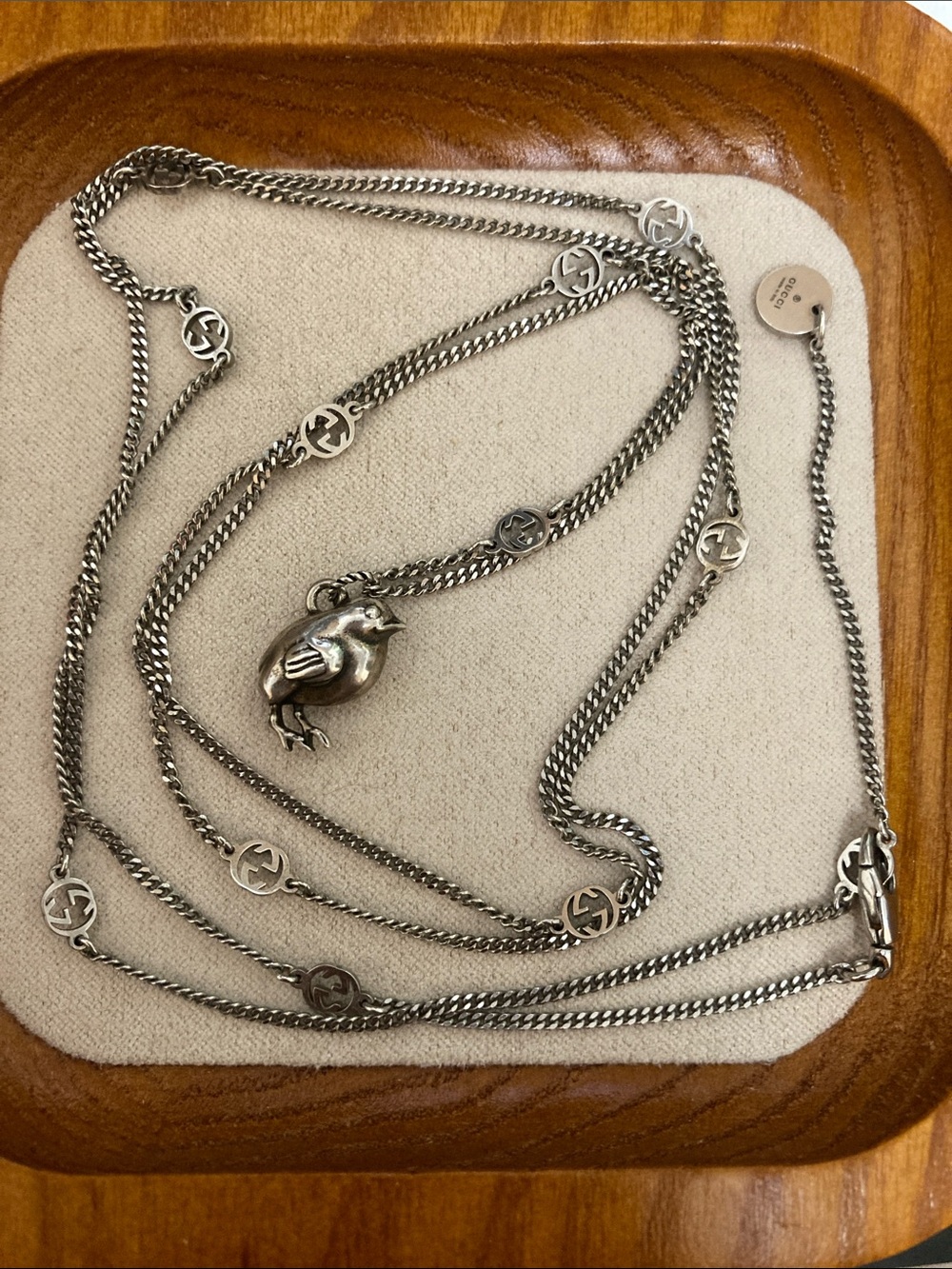 Gucci Silver Necklace with Bird Charm